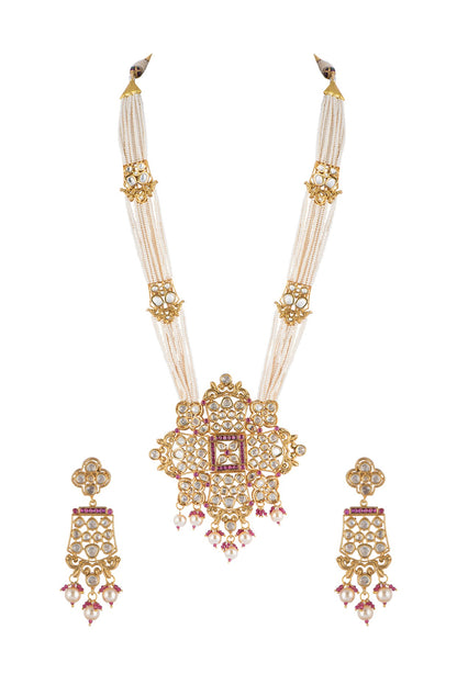 Gold Finish Pearl & Kundan Necklace Set