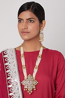Gold Finish Pearl & Kundan Necklace Set