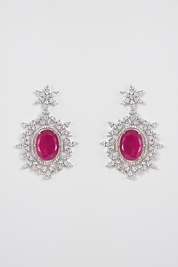 White Finish Diamond & Red Stone Necklace Set