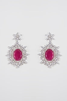 White Finish Diamond & Red Stone Necklace Set