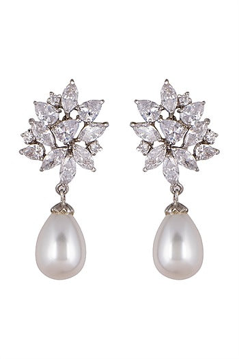 White Finish Pearl Drop Earrings
