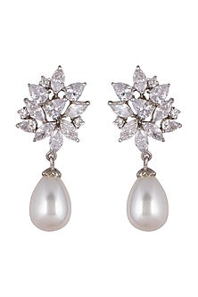 White Finish Pearl Drop Earrings