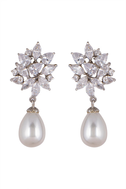 White Finish Pearl Drop Earrings