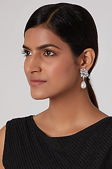 White Finish Pearl Drop Earrings