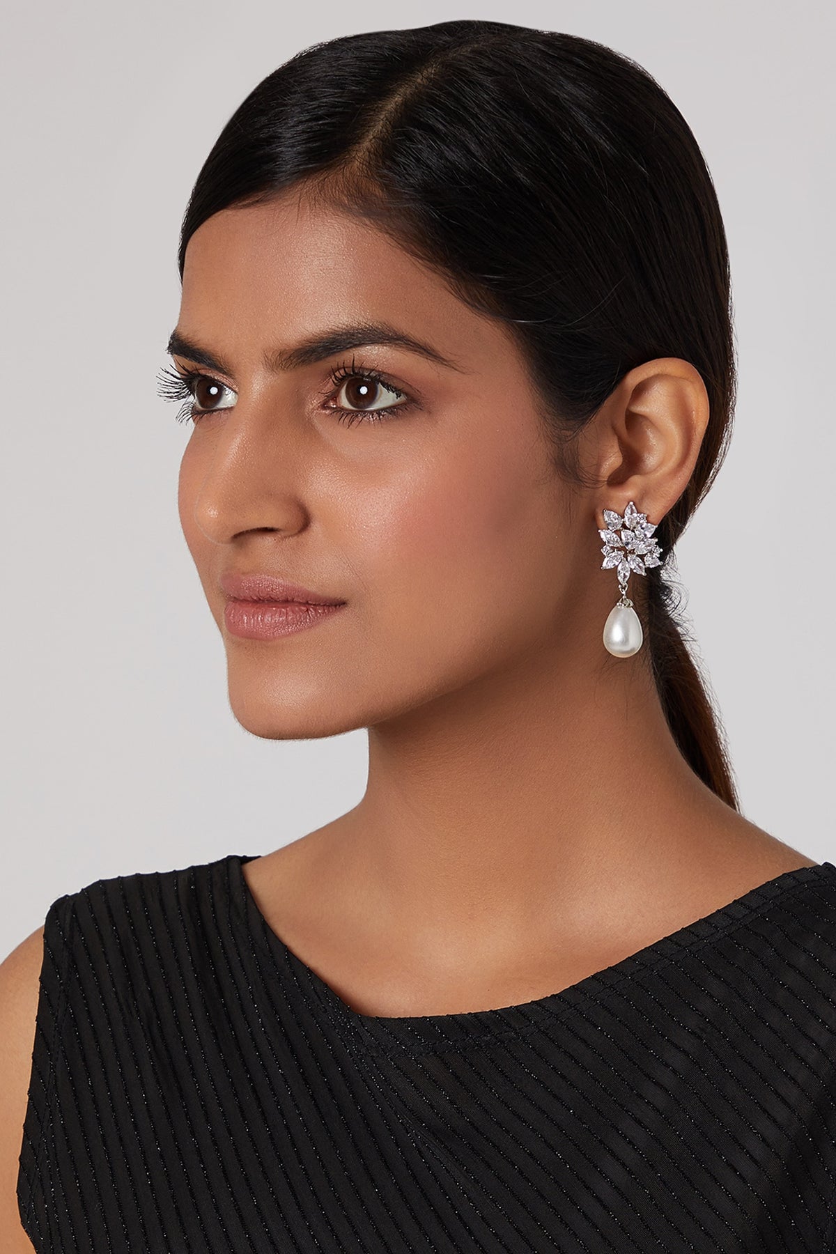 White Finish Pearl Drop Earrings