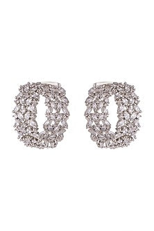 White Finish Diamond Hoop Earrings