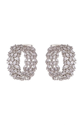 White Finish Diamond Hoop Earrings