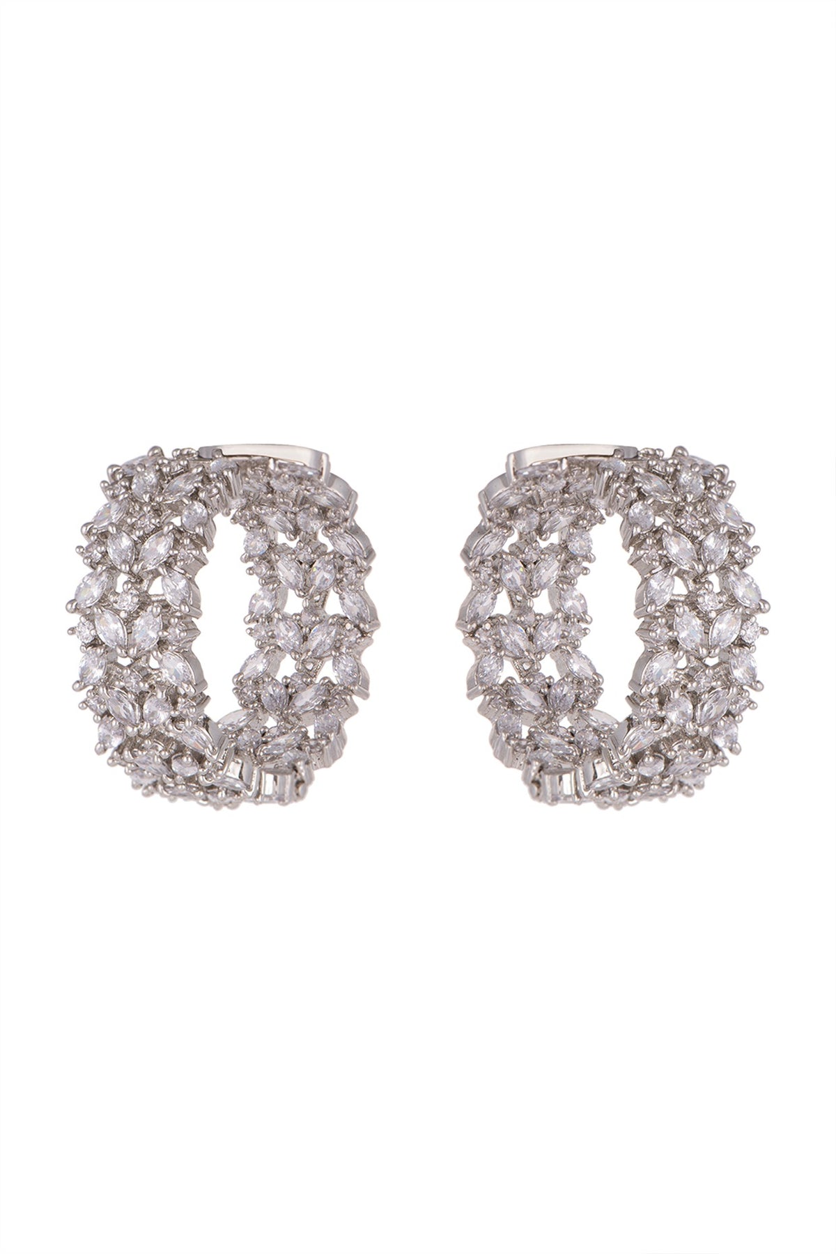 White Finish Diamond Hoop Earrings