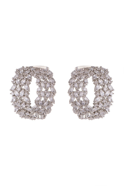 White Finish Diamond Hoop Earrings