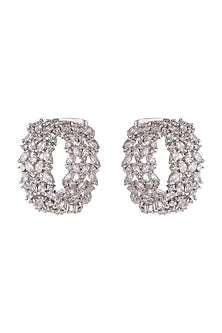 White Finish Diamond Hoop Earrings