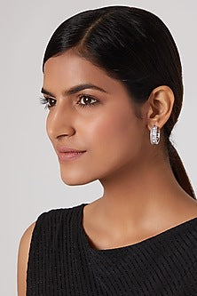 White Finish Diamond Bali Earrings