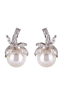 White Finish Earrings WIth Pearl Drop