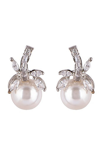 White Finish Earrings WIth Pearl Drop