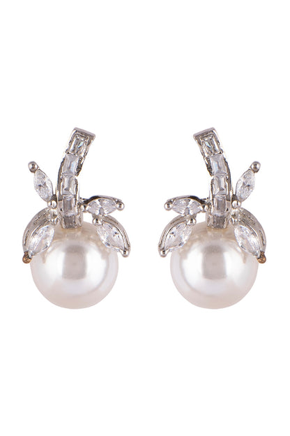 White Finish Earrings WIth Pearl Drop