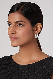 White Finish Earrings WIth Pearl Drop
