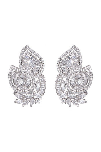 White Finish Diamond Stud Earrings