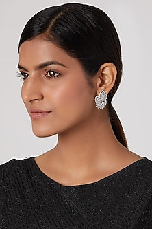 White Finish Diamond Stud Earrings