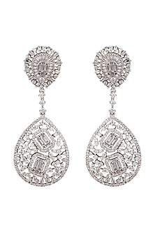 White Finish Faux Diamonds Earrings