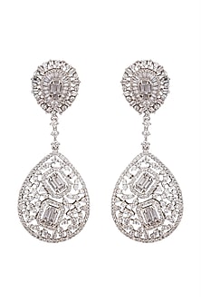 White Finish Faux Diamonds Earrings