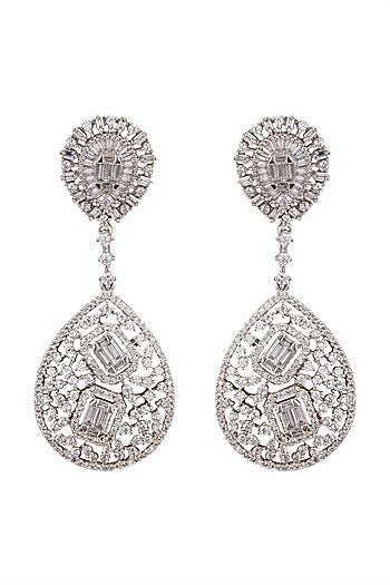 White Finish Faux Diamonds Earrings