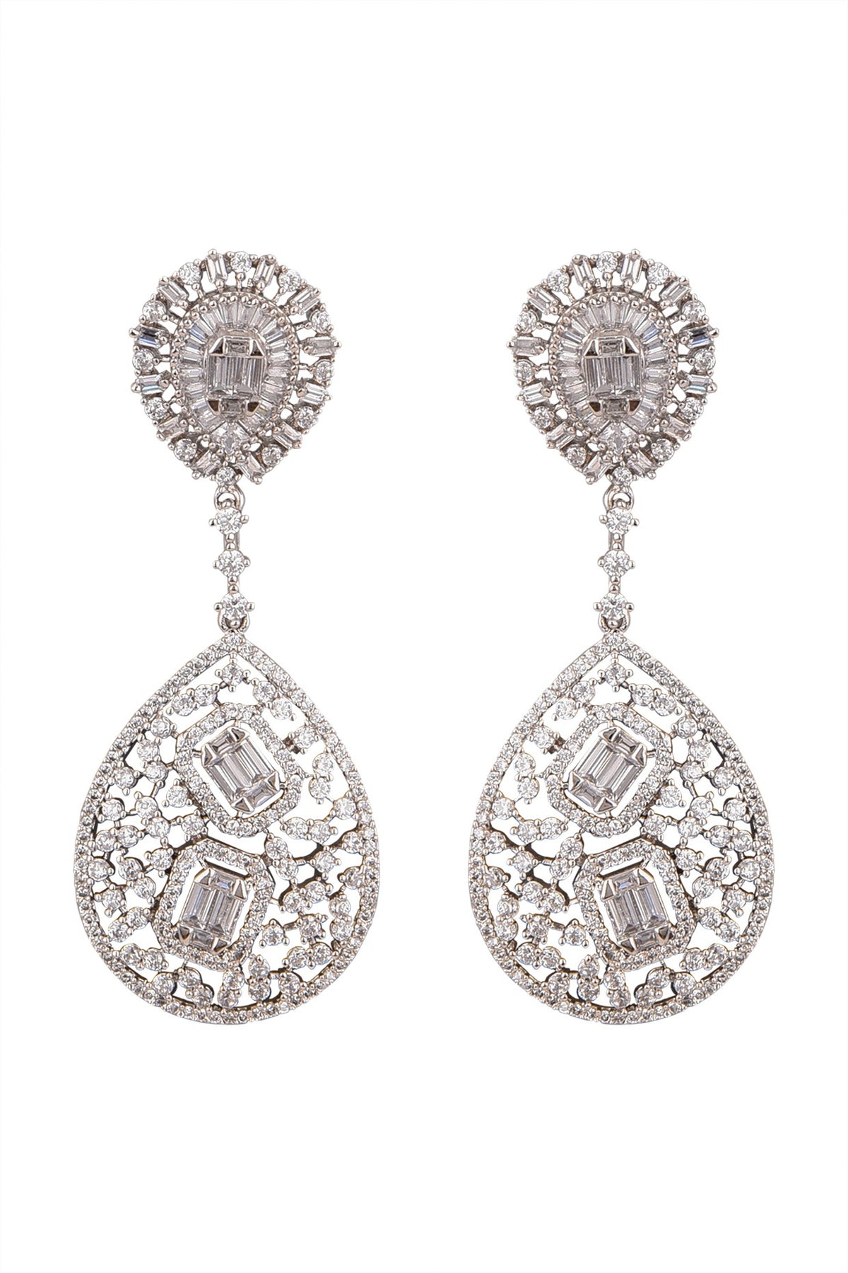 White Finish Faux Diamonds Earrings