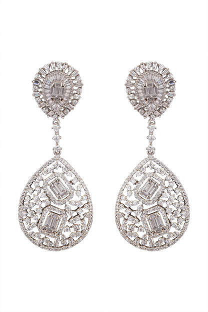 White Finish Faux Diamonds Earrings