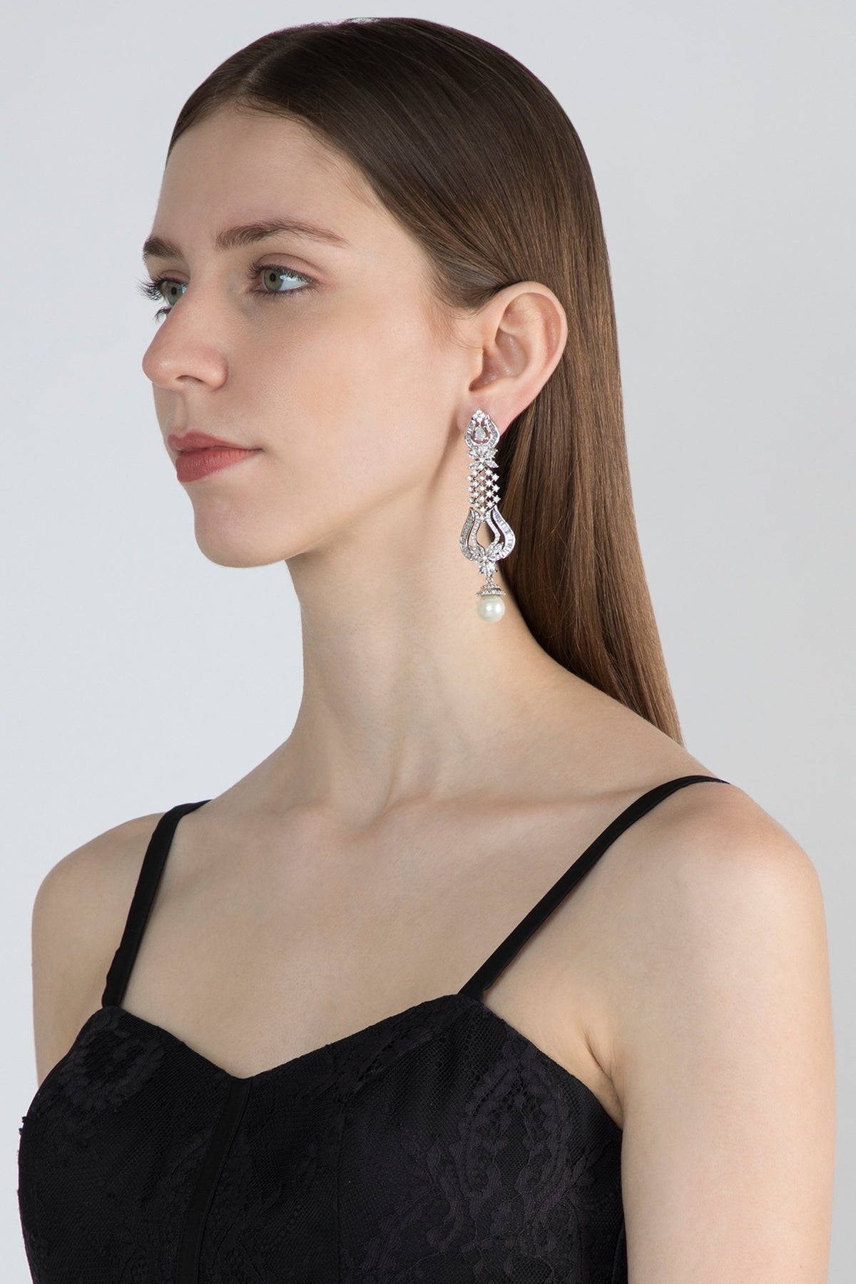 White Finish Diamond Earrings