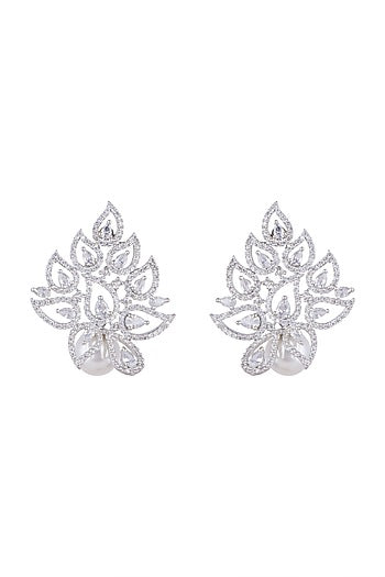 White Finish Earrings With Diamonds