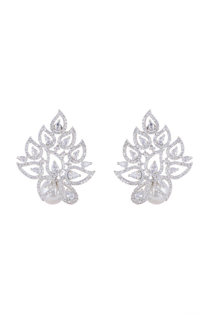 White Finish Earrings With Diamonds