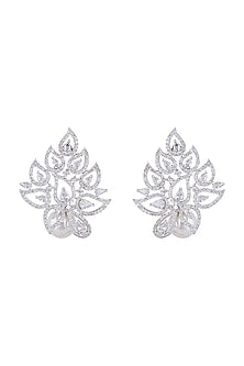 White Finish Earrings With Diamonds