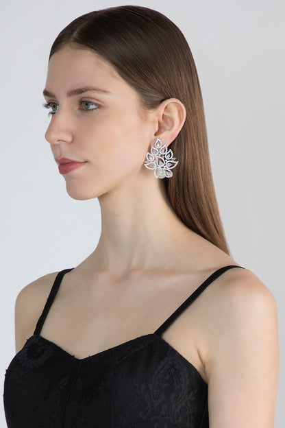 White Finish Earrings With Diamonds