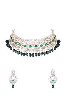 Gold Finish Faux Diamond Choker Necklace Set