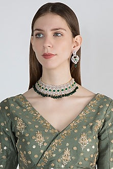 Gold Finish Faux Diamond Choker Necklace Set