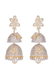 Gold Finish Jhumki Earrings With Faux Pearls