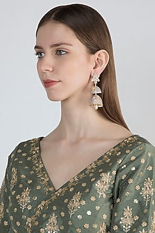 Gold Finish Jhumki Earrings With Faux Pearls