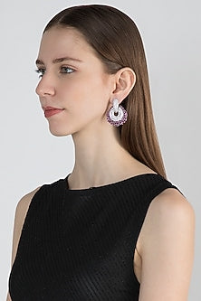 White Finish Earrings With Dark Pink Stones