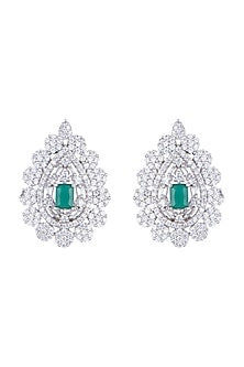 White Finish Earring Tops With Green Stones