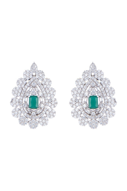 White Finish Earring Tops With Green Stones