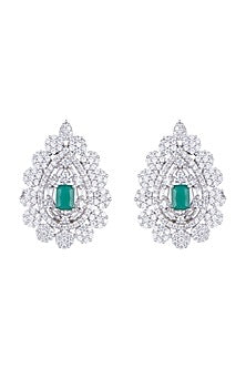 White Finish Earring Tops With Green Stones