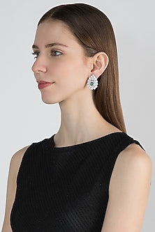 White Finish Earring Tops With Green Stones