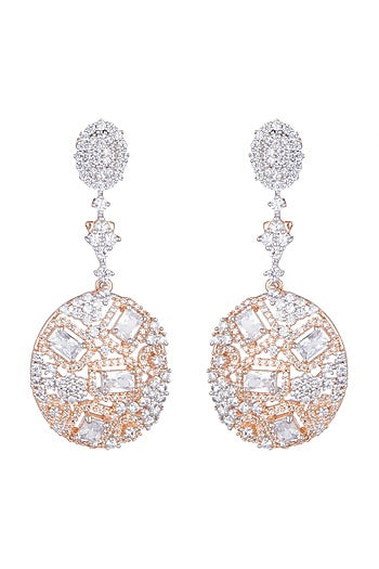 Gold Finish Earrings With Faux Diamonds