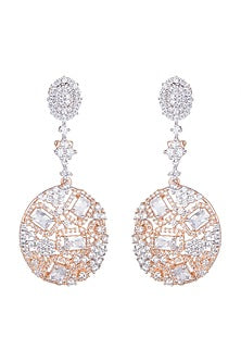Gold Finish Earrings With Faux Diamonds