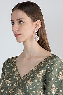 Gold Finish Earrings With Faux Diamonds