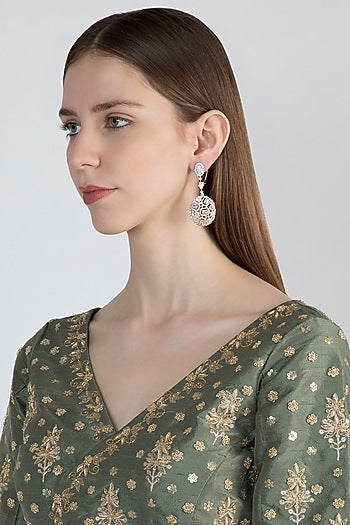 Gold Finish Earrings With Faux Diamonds