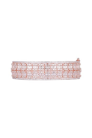 Rose Gold Finish Openable Kada Bracelet With Faux Diamonds