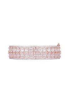Rose Gold Finish Openable Kada Bracelet With Faux Diamonds