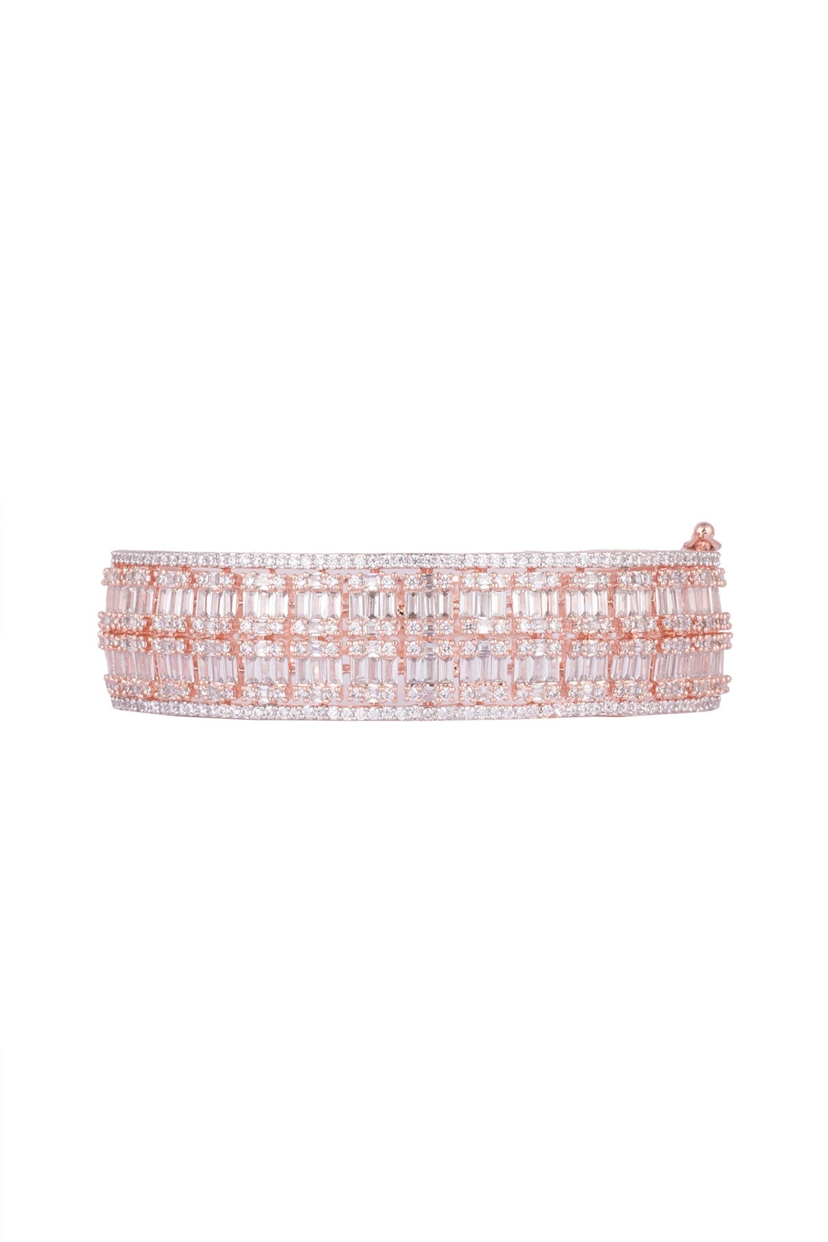 Rose Gold Finish Openable Kada Bracelet With Faux Diamonds
