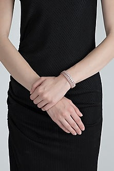 Rose Gold Finish Openable Kada Bracelet With Faux Diamonds