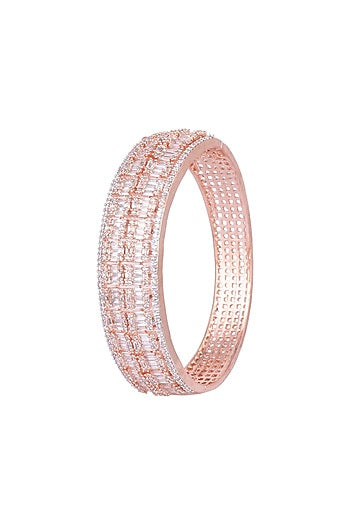 Rose Gold Finish Openable Kada Bracelet With Faux Diamonds