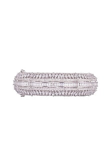 White Finish Openable Bangle With Faux Diamonds